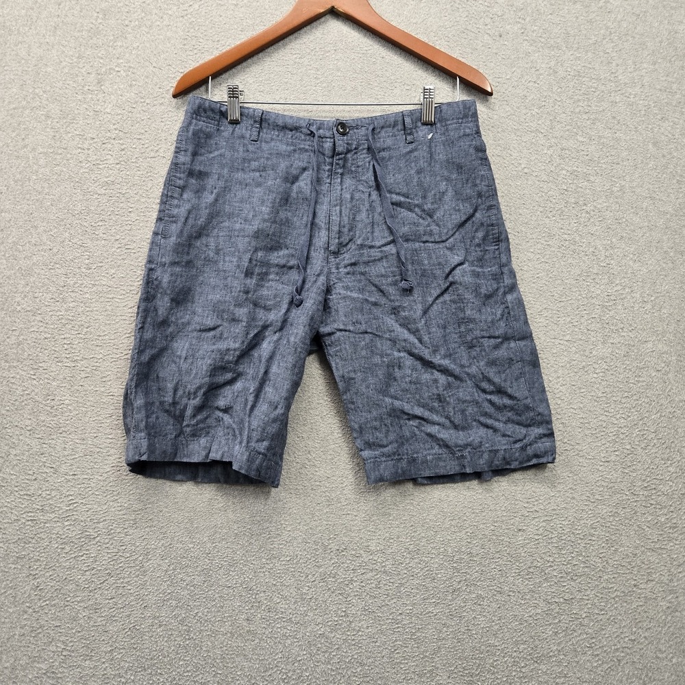 Perry Ellis Men Shorts 30 Blue Linen Chino Chambray Lightweight‎ 9" Inseam